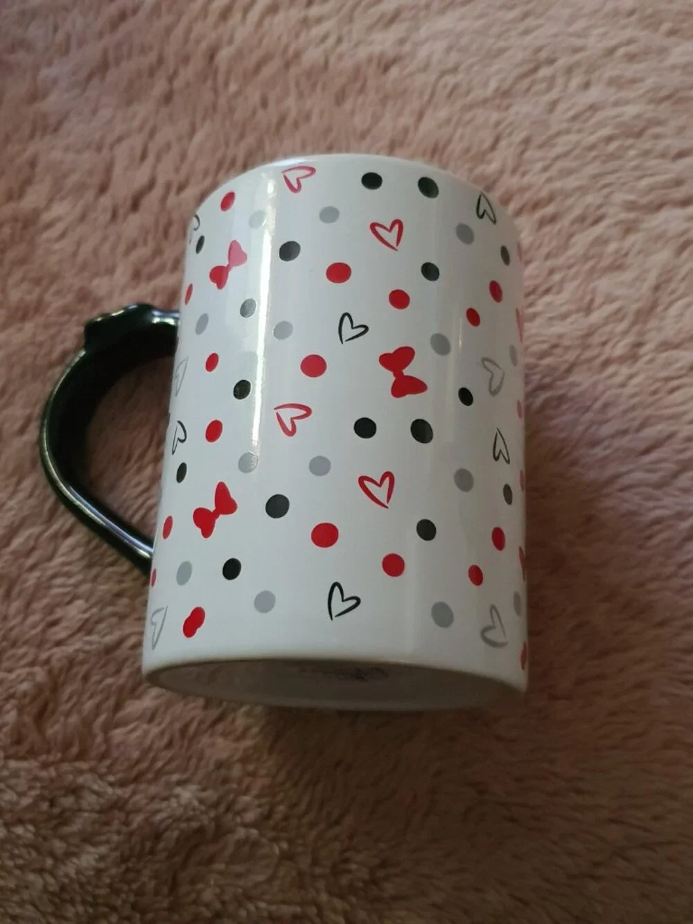 Disney Minnie Mouse Coffee Mug Cup Polka Dots & Hearts